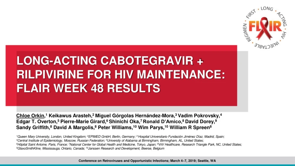 long acting cabotegravir rilpivirine for hiv maintenance flair week 48 results