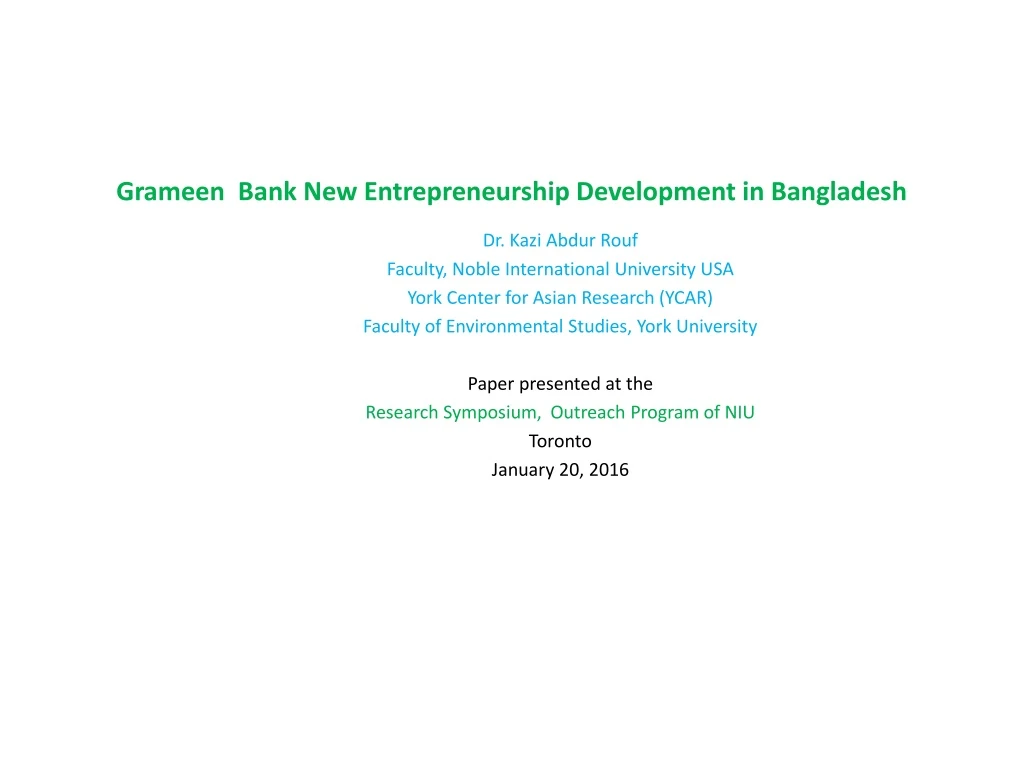 grameen bank new entrepreneurship development in bangladesh