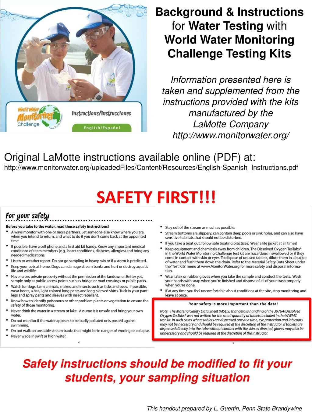 background instructions f or water testing with