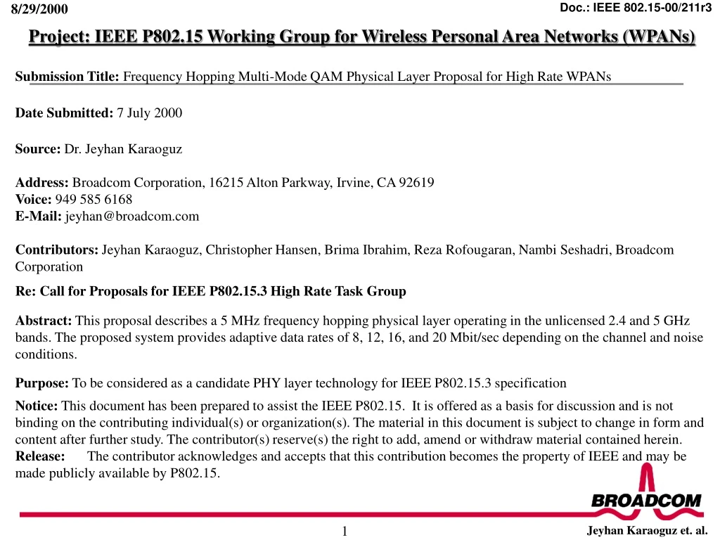 project ieee p802 15 working group for wireless