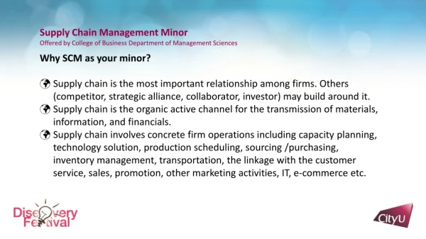 Supply Chain Management Minor Offered by College of Business Department of Management Sciences