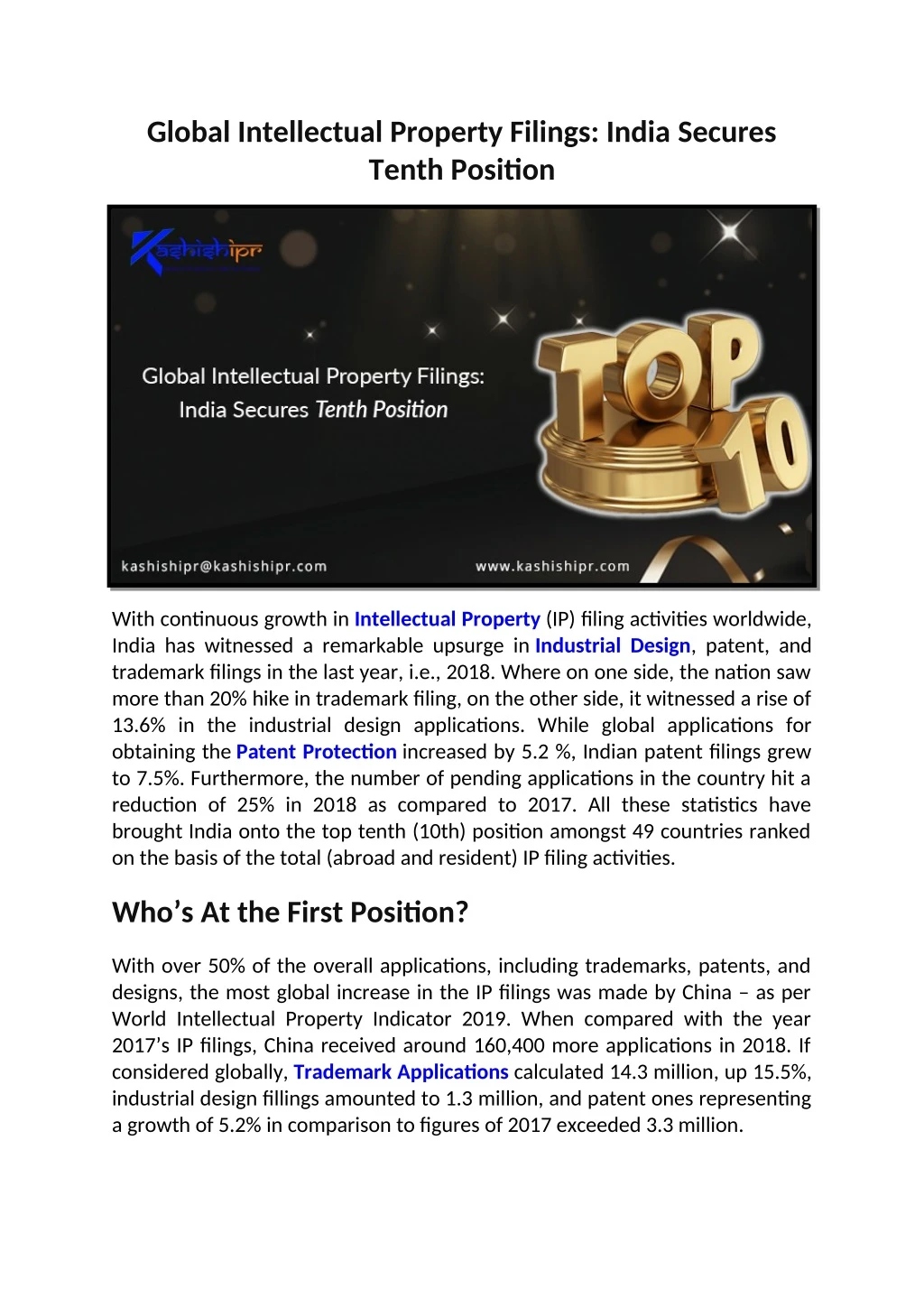 global intellectual property filings india