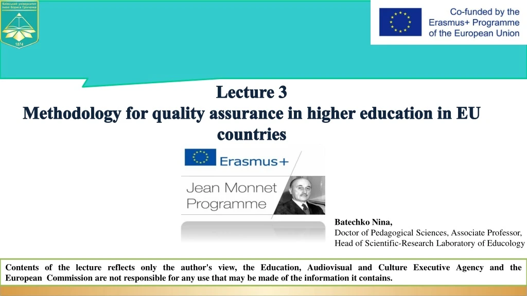 lecture 3 methodology for quality assurance