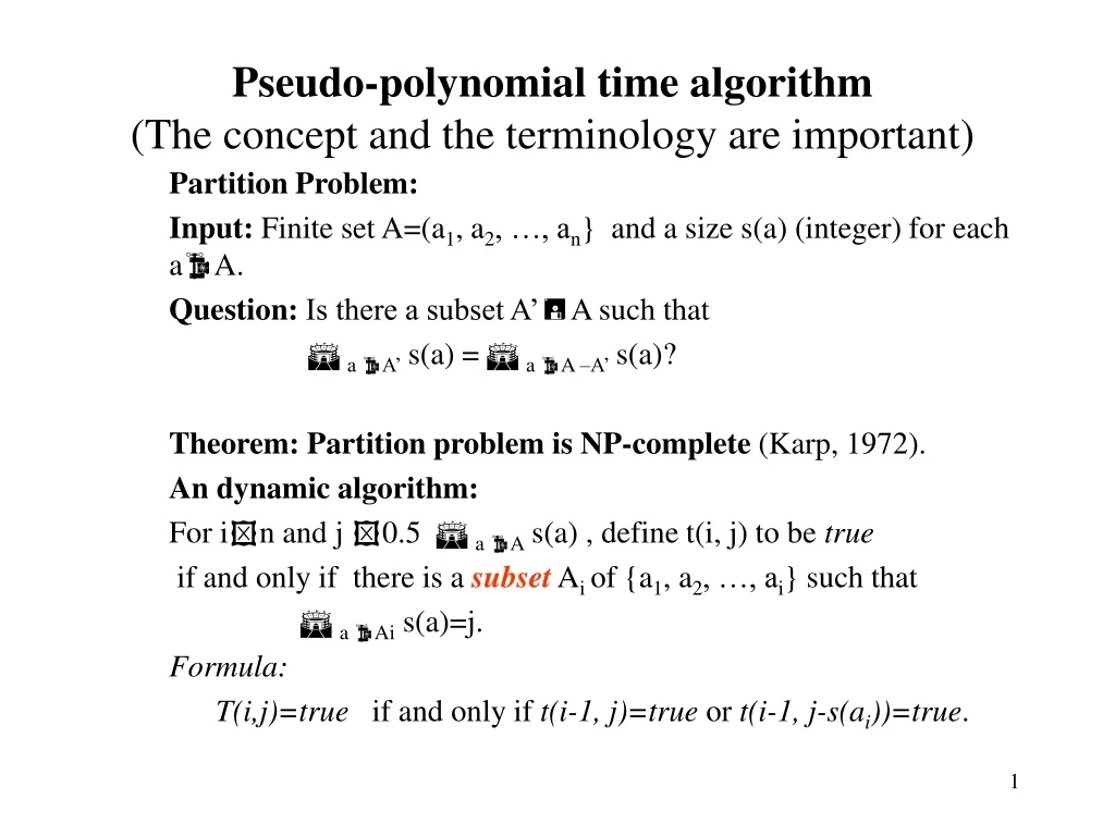 pseudo polynomial time algorithm the concept and the terminology are important