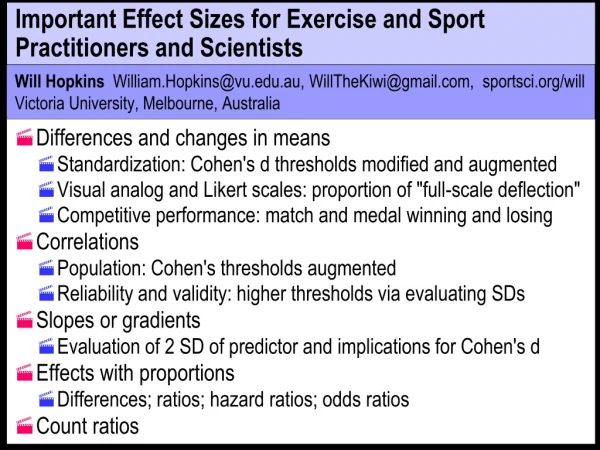 Important Effect Sizes for Exercise and Sport Practitioners and Scientists
