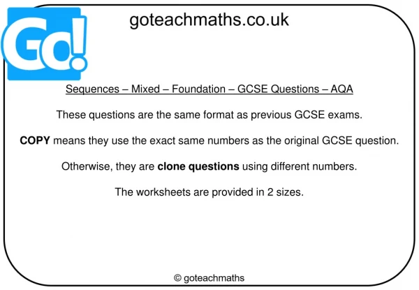 Sequences – Mixed – Foundation – GCSE Questions – AQA