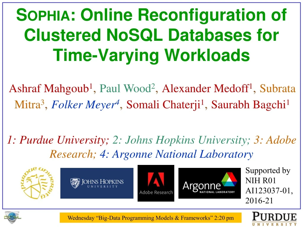 sophia online reconfiguration of clustered nosql databases for time varying workloads