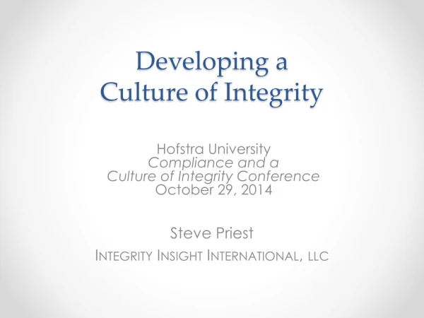 Developing a Culture of Integrity