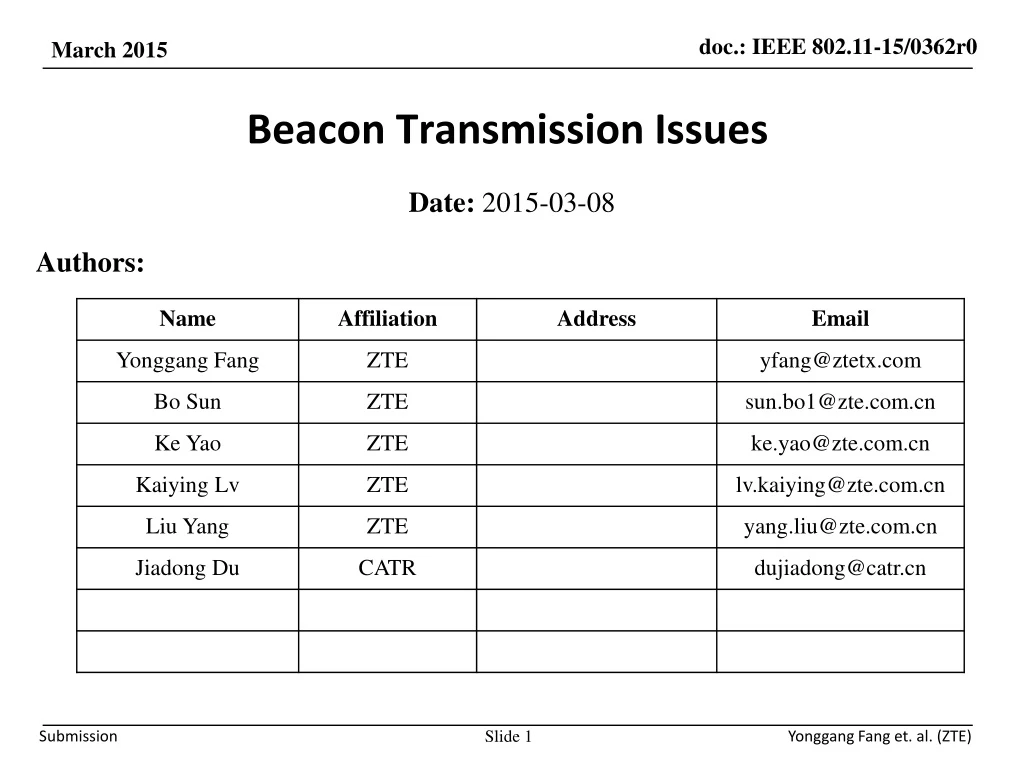 beacon transmission issues