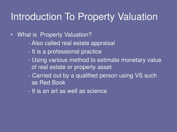 Introduction To Property Valuation