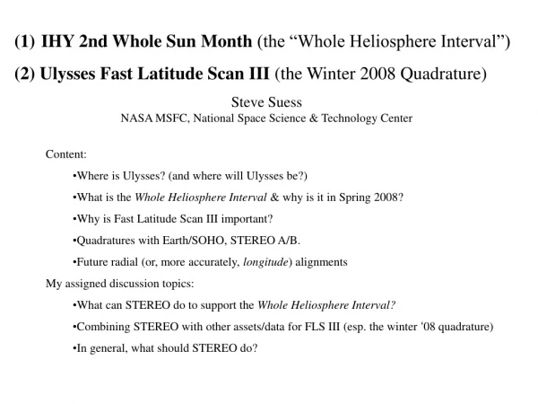 IHY 2nd Whole Sun Month (the “Whole Heliosphere Interval”)