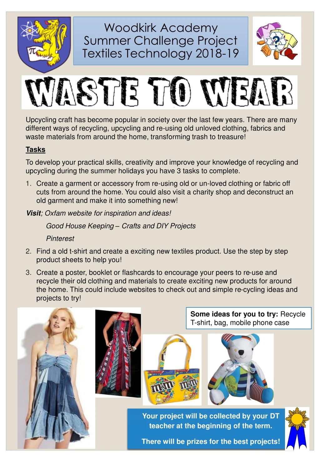 woodkirk academy summer challenge project textiles technology 2018 19