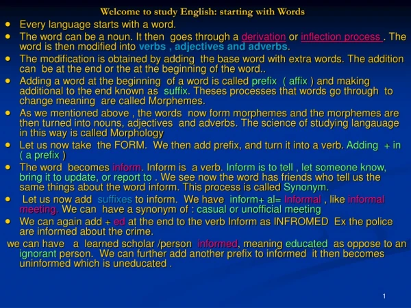 Welcome to study English: starting with Words