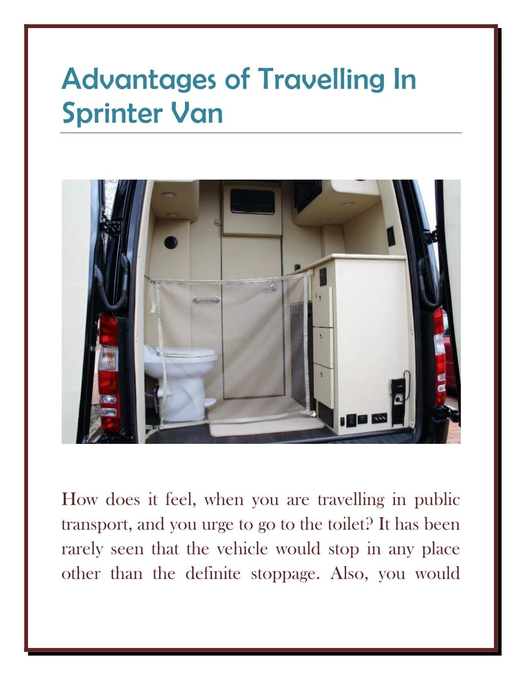 advantages of travelling in sprinter van