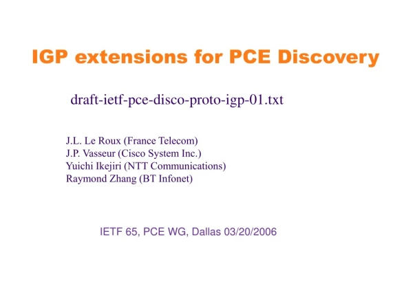 IETF 65, PCE WG, Dallas 03/20/2006