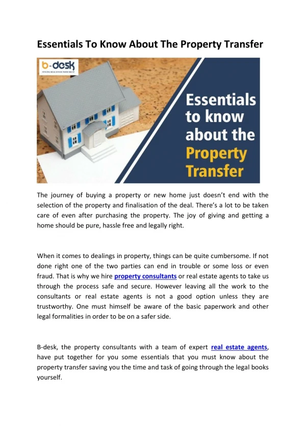 Essentials To Know About The Property Transfer|Yourbdesk