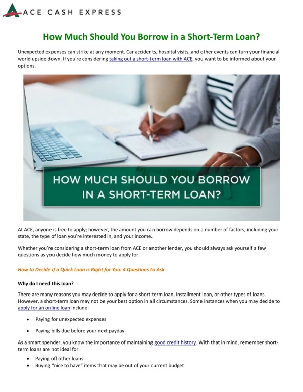 How Much Should You Borrow in a Short-Term Loan - ACE Cash Express