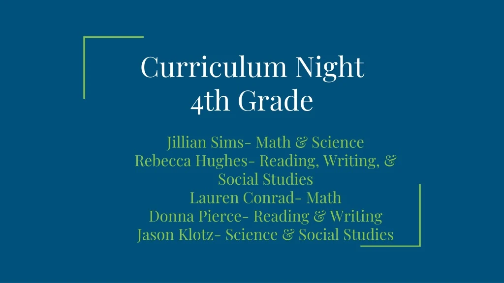 curriculum night 4th grade