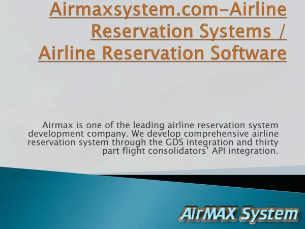 Airmaxsystem-Airline Reservation Systems / Airline Reservation Software