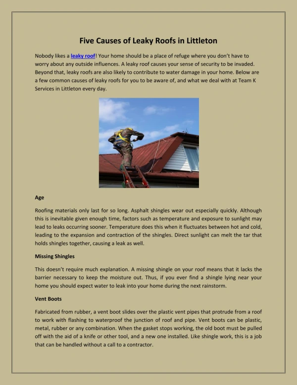 Five Causes of Leaky Roofs in Littleton