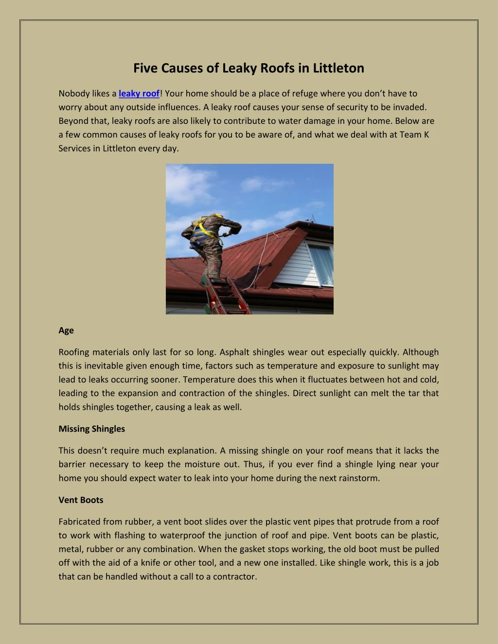five causes of leaky roofs in littleton