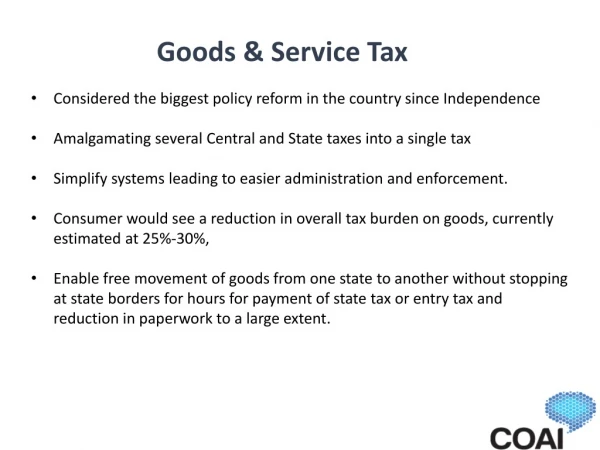 Goods &amp; Service Tax