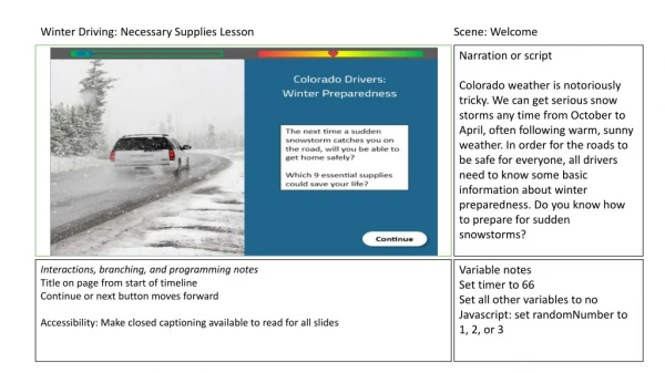 Winter Driving: Necessary Supplies Lesson				 Scene: Welcome