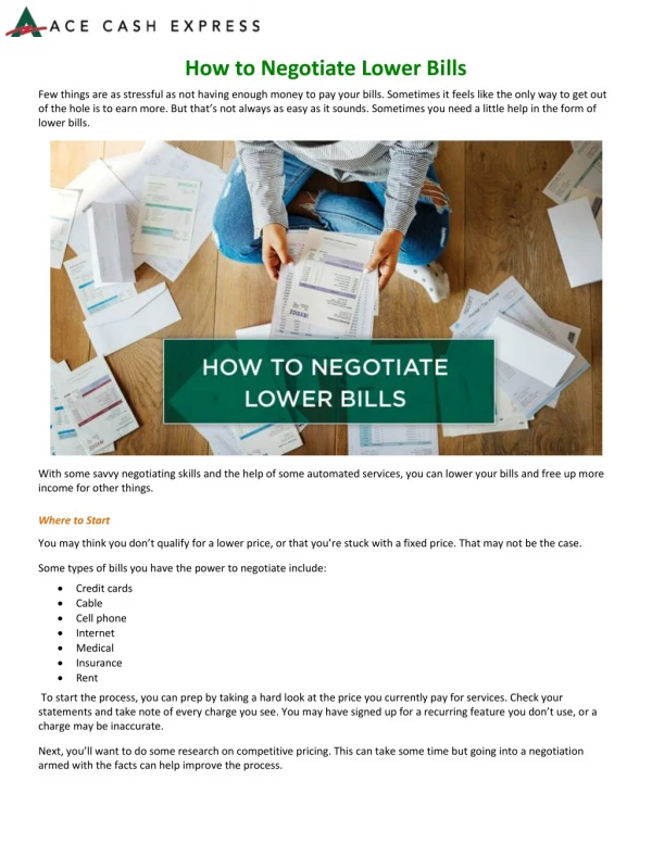 How to Negotiate Lower Bills - ACE Cash Express
