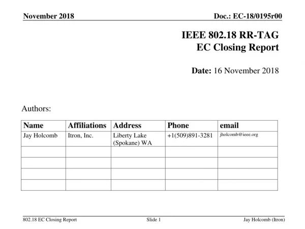 IEEE 802.18 RR-TAG EC Closing Report