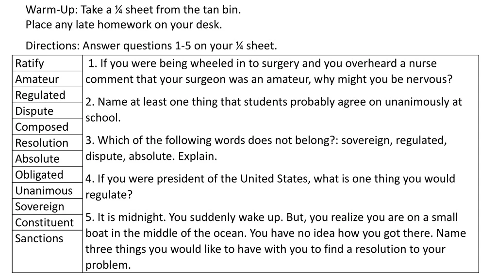 warm up take a sheet from the tan bin place
