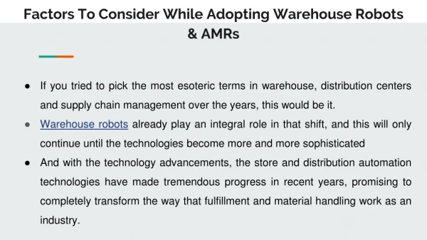 Factors To Consider While Adopting Warehouse Robots & Autonomous mobile robot in a warehouse