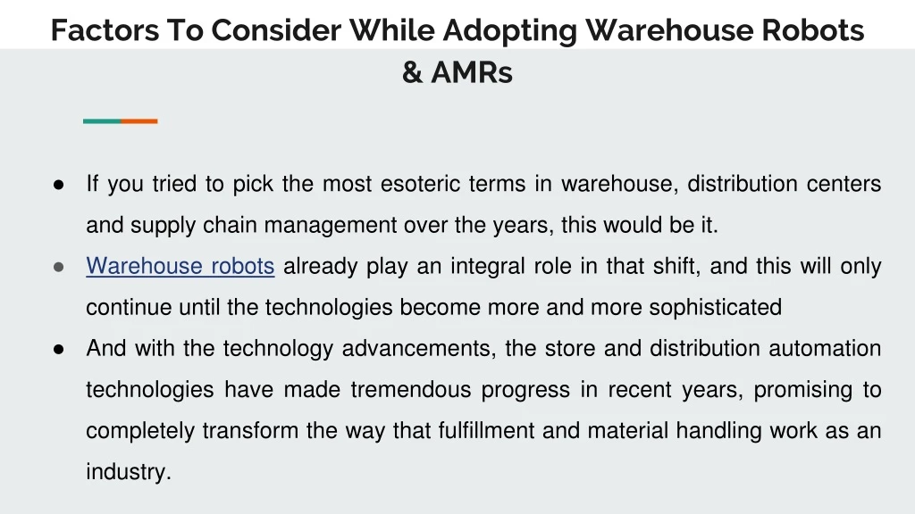 factors to consider while adopting warehouse robots amrs