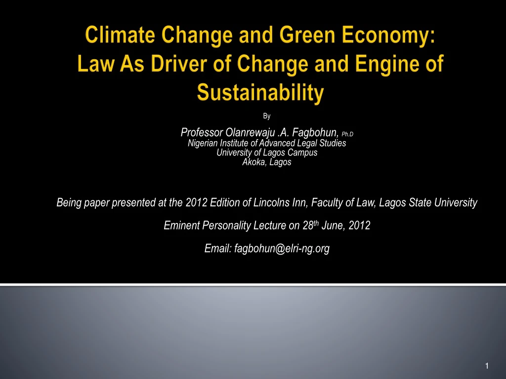 climate change and green economy law as driver of change and engine of sustainability