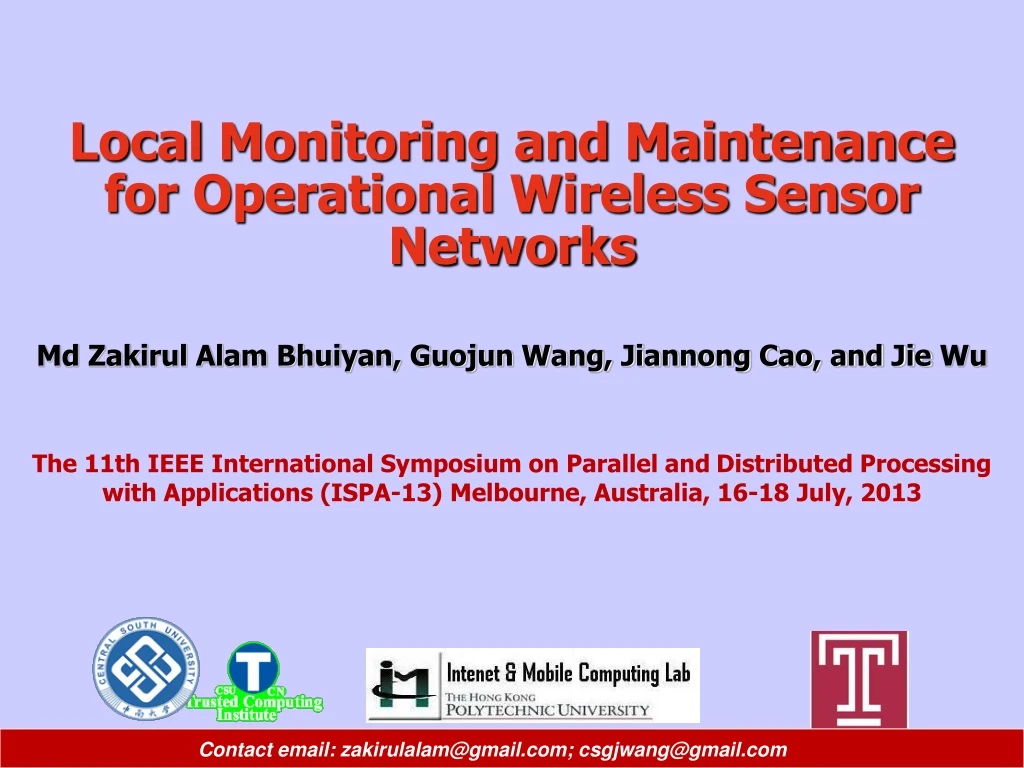 local monitoring and maintenance for operational wireless sensor networks