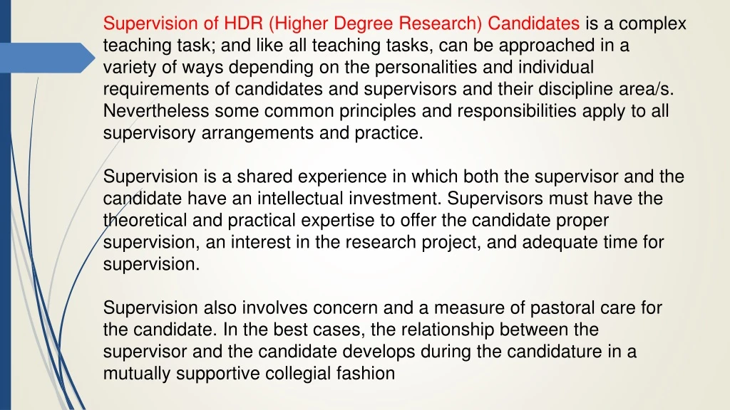 supervision of hdr higher degree research