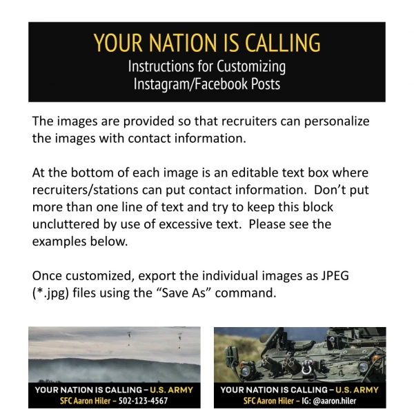 YOUR NATION IS CALLING Instructions for Customizing Instagram/Facebook Posts