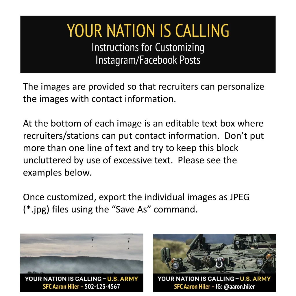 your nation is calling instructions for customizing instagram facebook posts