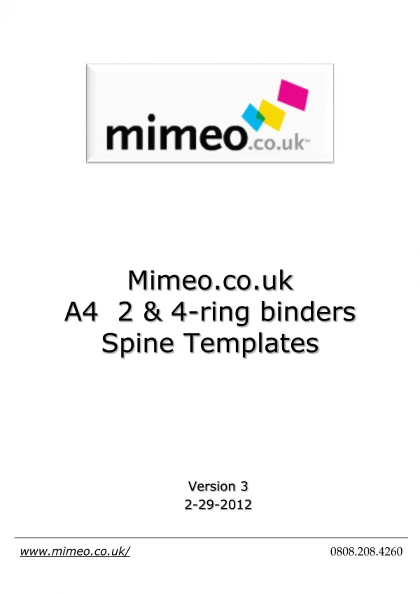 Mimeo.co.uk A4 2 &amp; 4-ring binders Spine Templates