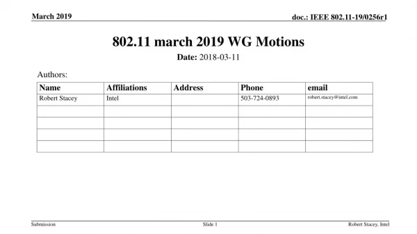 802.11 march 2019 WG Motions