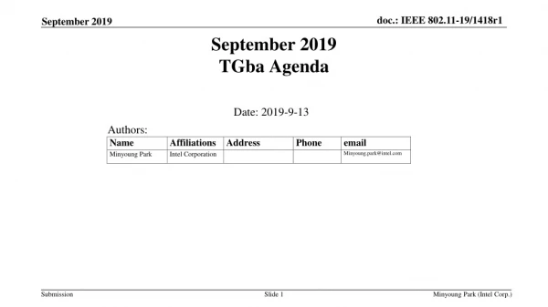 September 2019 TGba Agenda