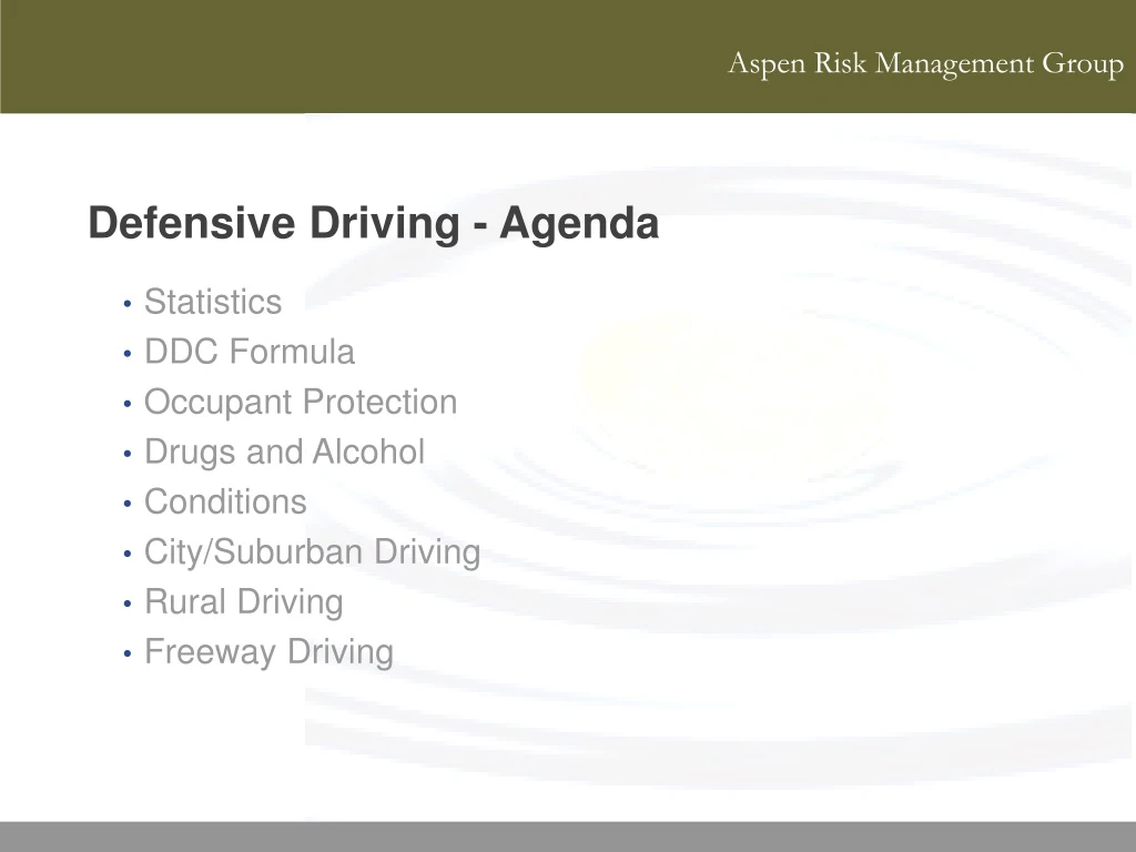 defensive driving agenda