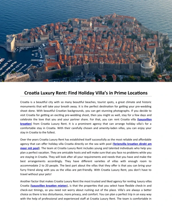 Croatia Luxury Rent: Find Holiday Villa’s in Prime Locations