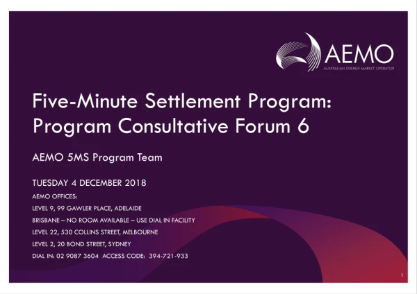 Five-Minute Settlement Program: Program Consultative Forum 6