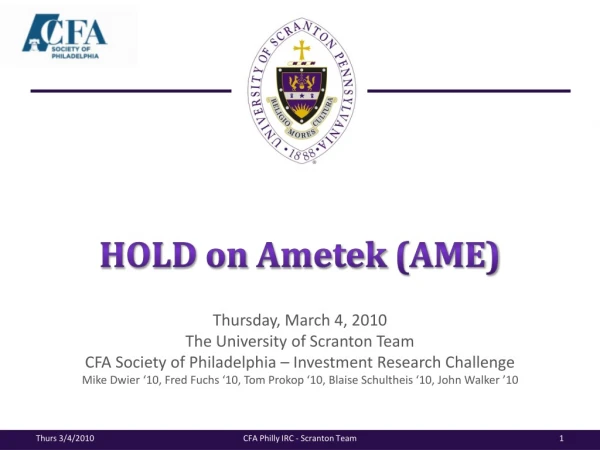 HOLD on Ametek (AME)