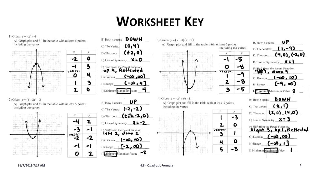 worksheet key