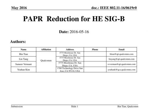 PAPR Reduction for HE SIG-B
