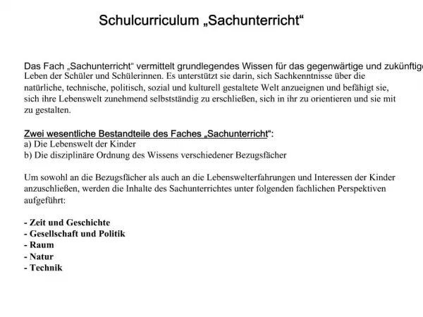 Schulcurriculum Sachunterricht