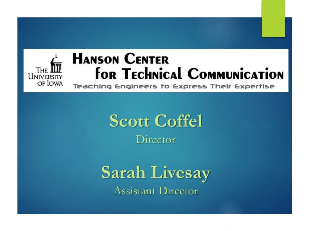 scott coffel director sarah livesay assistant
