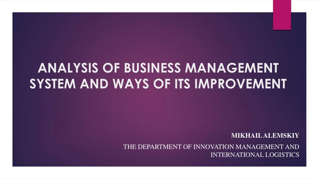 analysis of business management system and ways o f its improvement