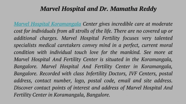 Marvel Hospital and Dr. Mamatha Reddy